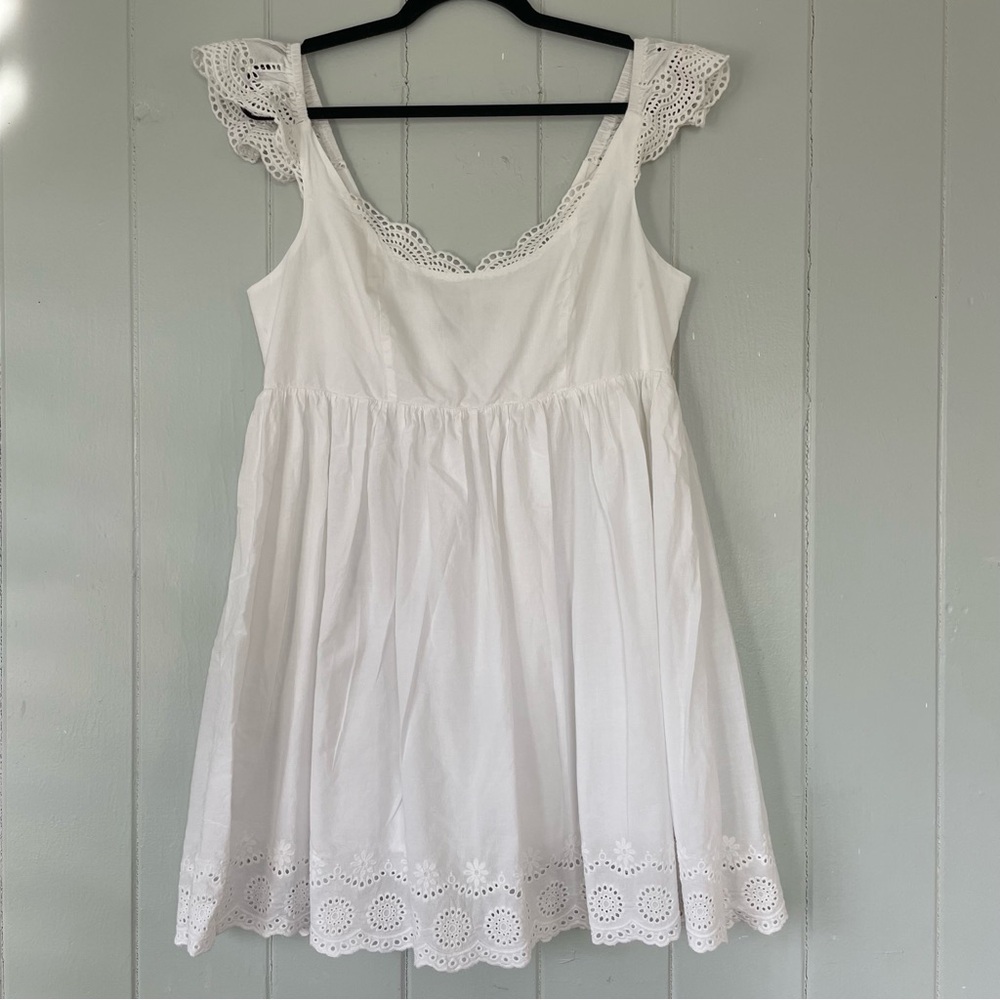 Lulus White Eyelet Cotton Mini Babydoll Dress LARGE